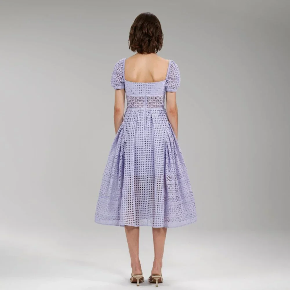 Self-Portrait Lilac Cotton Broderie Anglaise Midi Dress - Picture 11 of 16